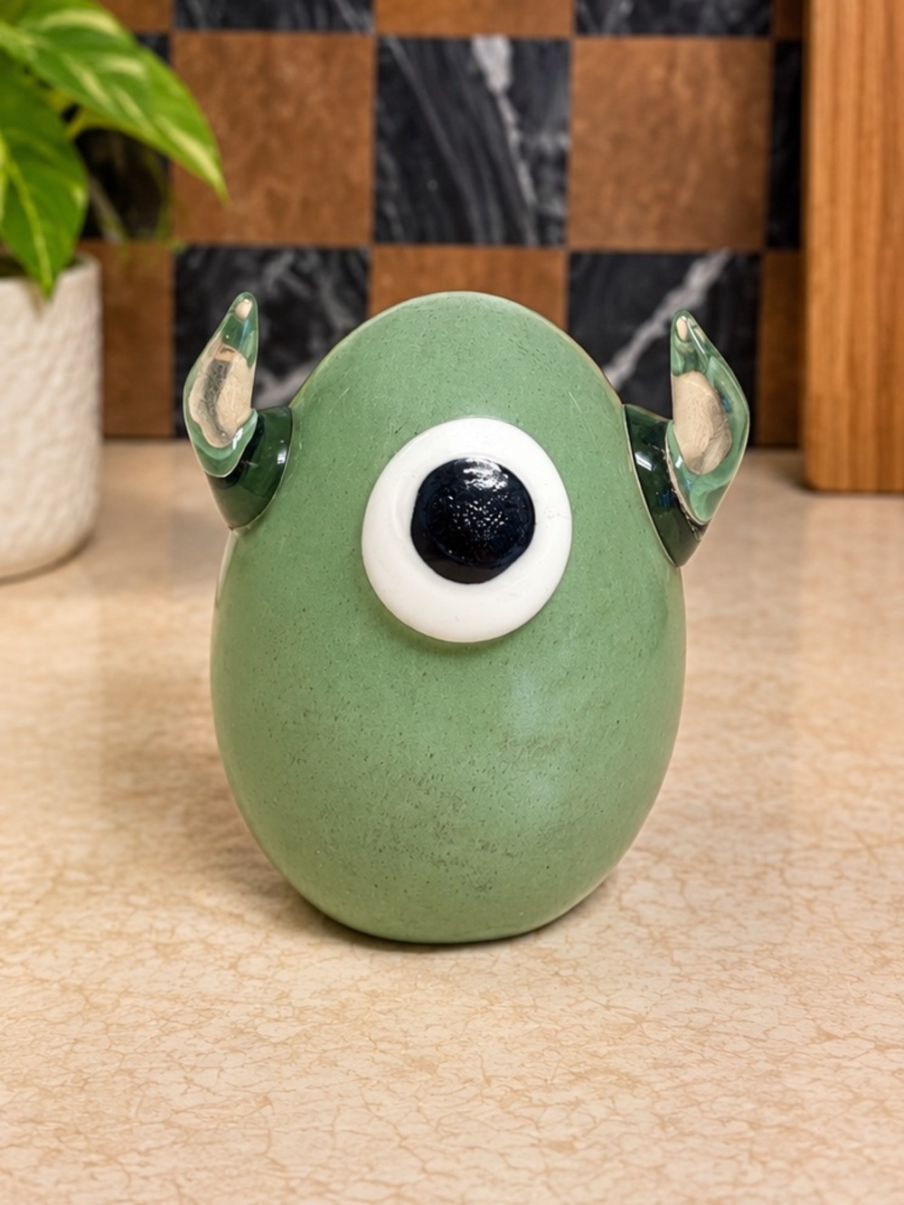 Vintage Murano Style Art Glass Green Cyclops Monster Figurine Paperweight 6”